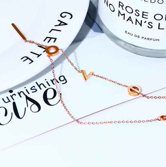 18KGP Rose Gold Color Titanium Steel LOVE Letter A - Picture 3 of 5